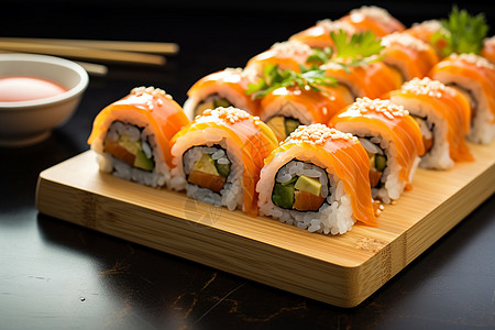 传统的日式三文鱼寿司背景图片
