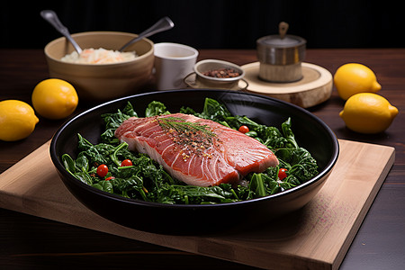健康饮食的三文鱼沙拉背景图片