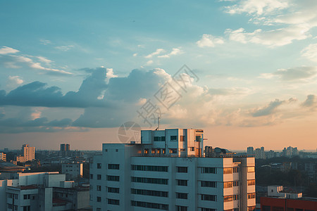 清晨的城市上空背景图片