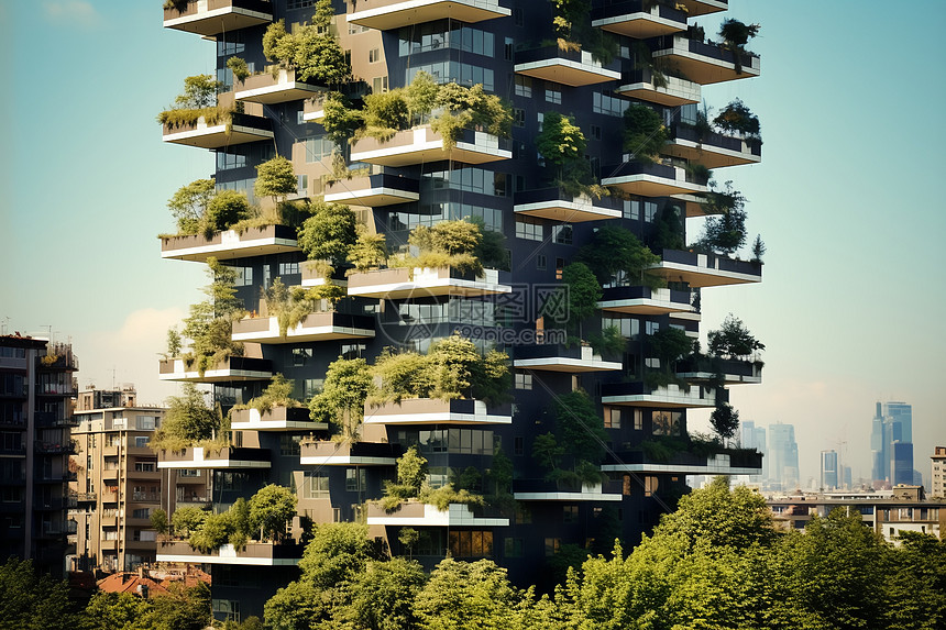 城市高楼上的绿植图片