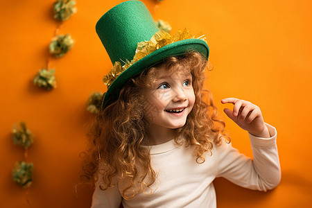 带绿帽子的女孩戴着绿色圆筒帽子的小女孩背景
