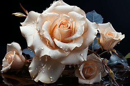 玫瑰花瓣上的水滴背景图片