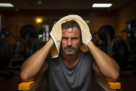 健身房中的男人头戴毛巾背景图片