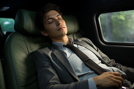 年轻商人在车里睡觉图片