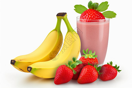 天然健康的草莓香蕉奶昔图片