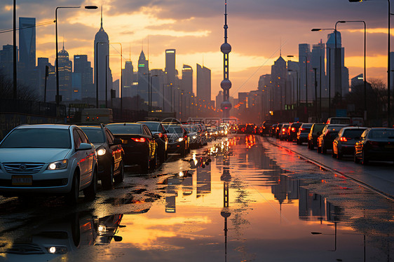 夜晚繁忙的城市交通图片