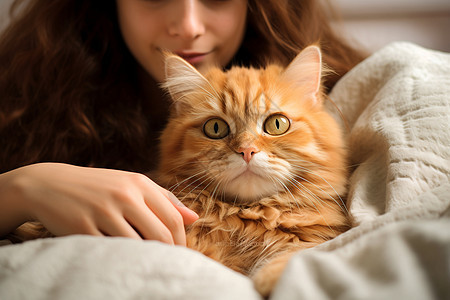 陪伴女孩的宠物猫咪背景图片