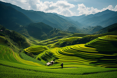 农业梯田田野中的绿色世界背景