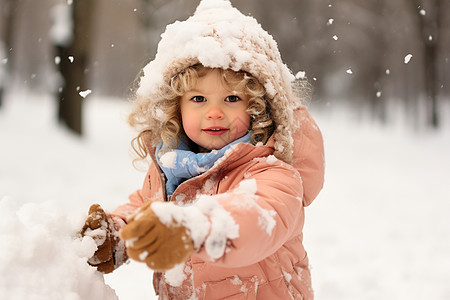 雪地玩耍小女孩在雪地里玩耍背景