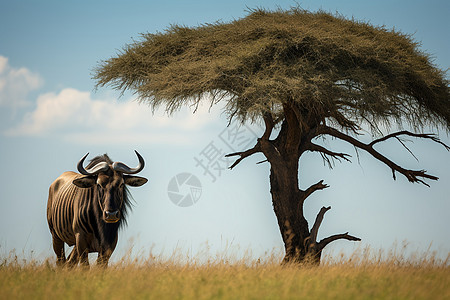 草原上孤独的牛羚图片