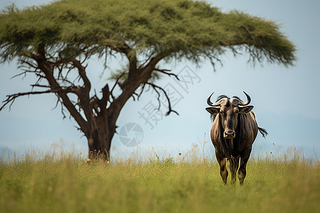 非洲草原上的大角牛图片