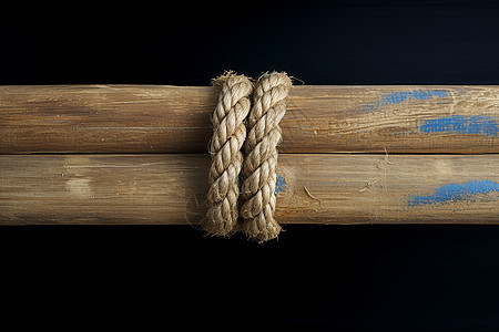木柱上缠绕的麻绳图片