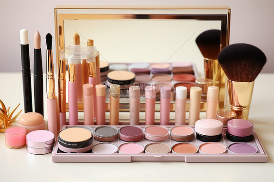 镜子前的化妆工具图片