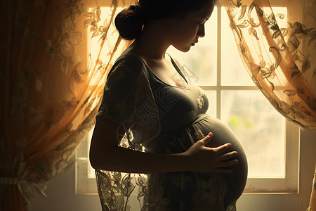 窗前的怀孕妈妈图片