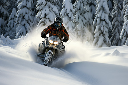 男人驾驶摩托车在冰雪中的狂飙背景图片