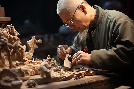 传统的手工木雕背景图片