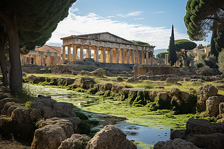 古老的殿堂雅典神庙高清图片