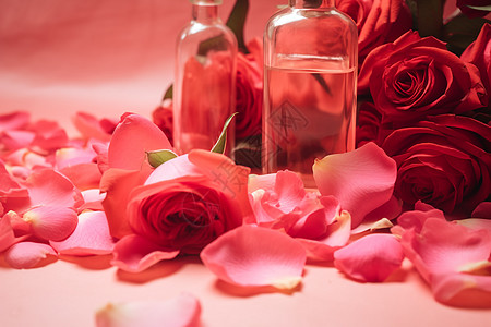 玫瑰花与香水背景图片