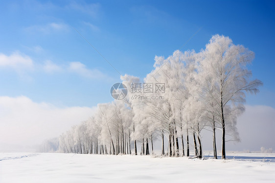 冬日雪地的白杨图片