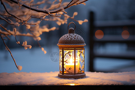 冬季雪地上的灯光背景