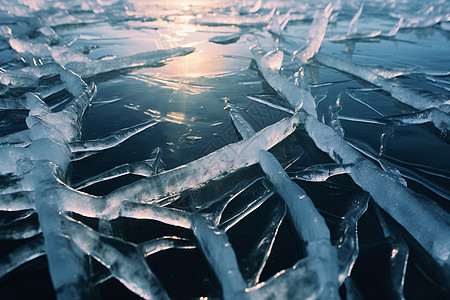 湖面上裂开的冰图片