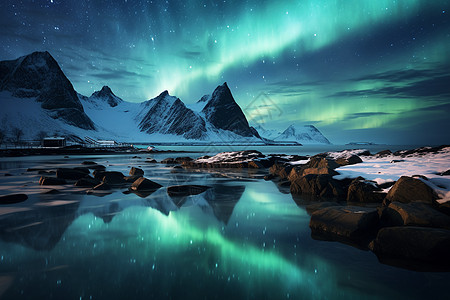 夜晚雪山极地星空背景