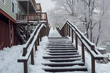 雪景下的楼梯图片
