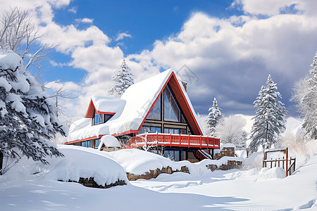 冬至背景大雪覆盖的小屋背景