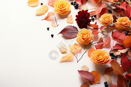 秋天的树叶和花朵背景图片