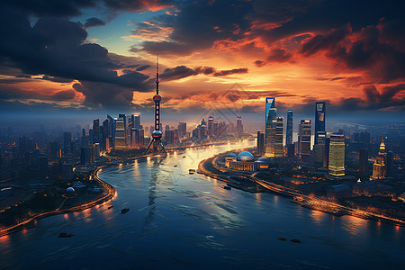 黄昏时的上海图片