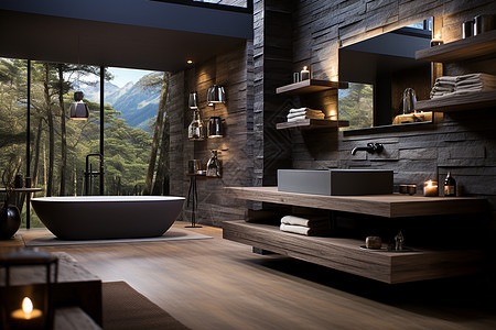 宁静开放的浴室景观图片