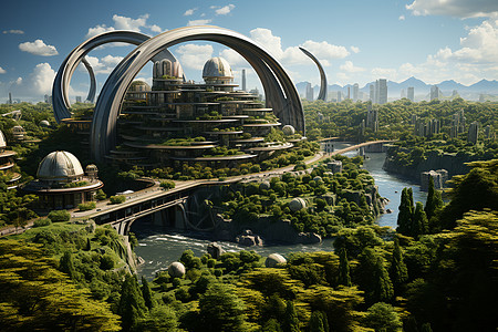 未来派的山水之城建筑背景图片