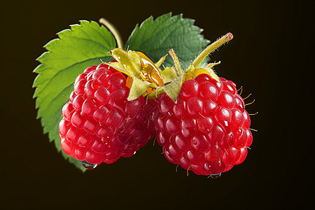 新鲜采摘的树莓果实图片