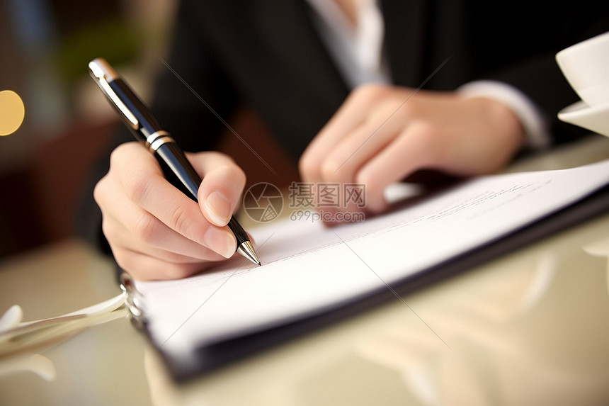 签署商业办公协议的商务人士图片
