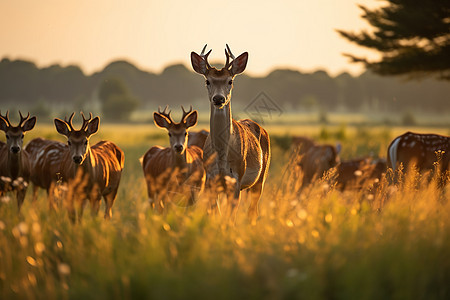 大草原上的红鹿群图片