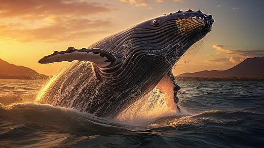 跃出水面的座头鲸背景