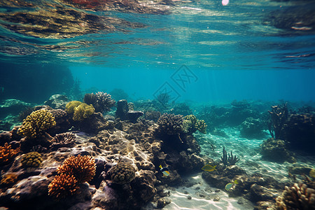 海底的自然珊瑚礁背景图片