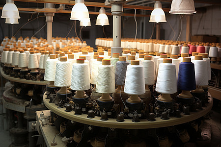 纺织厂机器上的线轴图片
