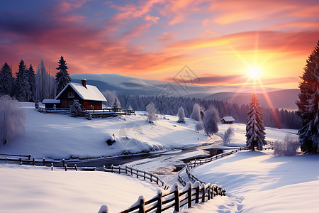 雪地山羊冬季农村景色背景