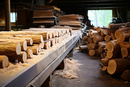 仓库里堆积的木头背景图片
