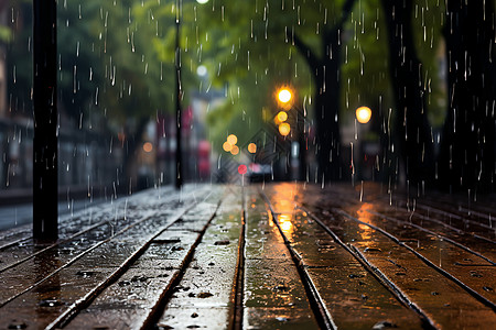 雨中的木地板图片