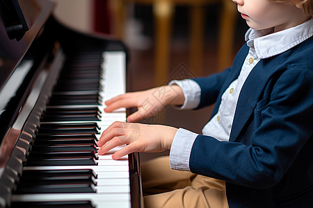 男孩弹奏钢琴图片