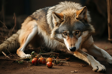 一匹狼躺在地上图片