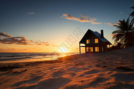 海滩上一幢房子背景图片