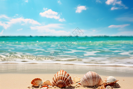 阳光下的海滩贝壳图片