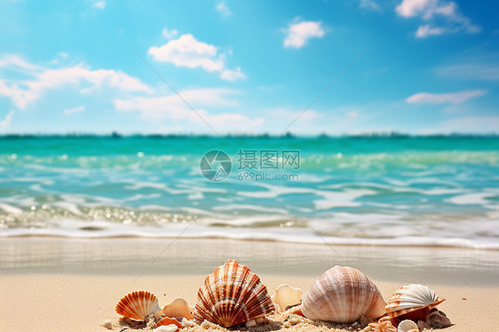 阳光下的海滩贝壳图片