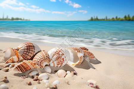 海滩上一堆贝壳图片