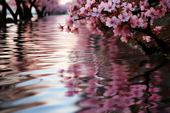 樱花在水中的倒影图片
