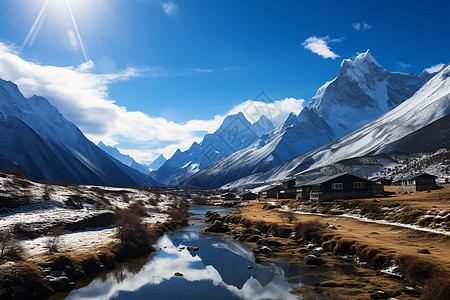 冰雪消融的山谷背景