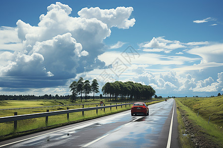 行车道路行车中的田园风光背景